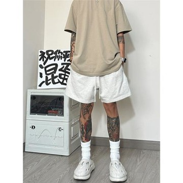 夏季美式街頭oversize簡約基礎款純色五分運動褲男款潮牌休閑短褲