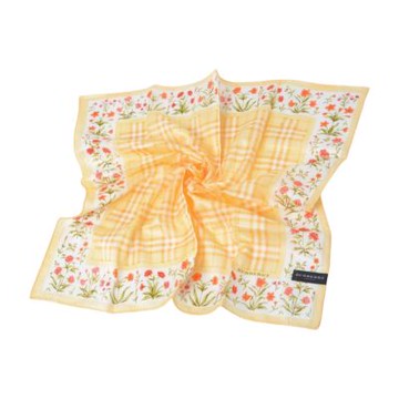 BURBERRY 巴寶莉 經典格紋花卉圖騰品牌字母LOGO棉質大帕領巾(黃色系/58CM)