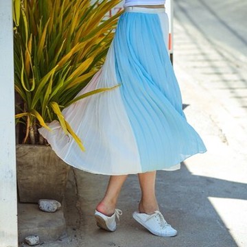 長裙雪紡半身裙子-歐風時尚撞色百褶女裙裝73hv28【獨家進口】【米蘭精品】