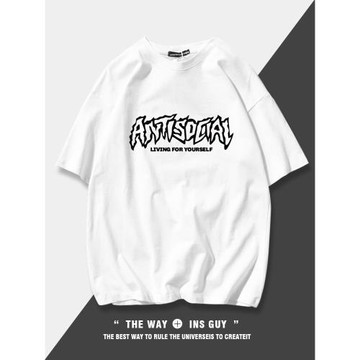 美式重磅T恤男生ins街頭潮牌字母純棉半袖潮男款夏季寬松百搭短袖