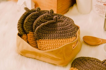 準備過冬了 橡實杯墊 純手工 編織杯墊 四入一組