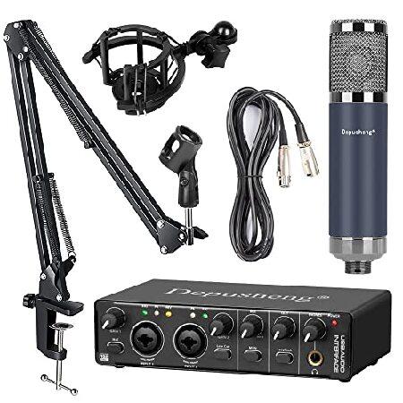 Depusheng Audio Interface Recording Set with Audio Interface, Small Diaphragm 48V Condenser Microphone, Cantilever Stand and Shock Mount, For Computer