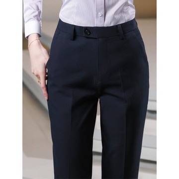 直筒西褲女職業藏藍色郵政銀行女士工作褲氣質西裝褲直筒修身長褲