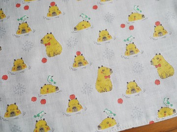 限量訂製款=日本二重紗手帕=童趣=水豚君泡湯趣=淺灰藍(共2色)