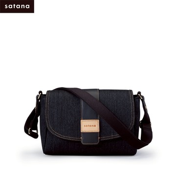 【satana】New Denim 經典馬鞍包-丹寧黑(SDNN0055-731)｜包包 斜背包 斜跨包 側背包 郵差包