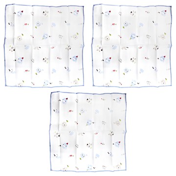 KU.KU Duckbill 酷咕鴨 狐狸熊滿底緹花紗布手帕 Set  藍色  30x30cm