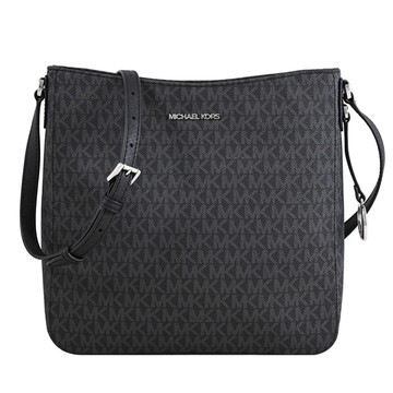 MICHAEL KORS JET SET TRAVEL 經典滿版印花皮革斜背包.黑灰