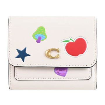 COACH CCD00 MILA 個性塗鴉壓紋元素三折扣式短夾.裸白