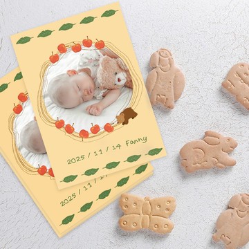 蘋果熊 | 手繪寶寶滿月卡 | 彌月卡 | 感謝卡 | Baby Card |