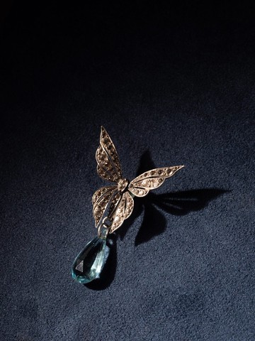 1900s 法國 新藝術時期 蝴蝶與藍水滴吊墜
