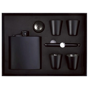 酒壺禮盒組 6oz七件組 不鏽鋼皮革  酒壺 + 酒杯 + 漏斗 + 多功能筆  1組