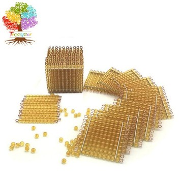 【樹年】蒙臺蒙特梭利外銷版十進位及銀行遊戲金色串珠100串珠鏈早教教具