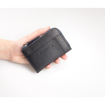 【送禮推薦 聖誕禮物】Easy輕巧零錢包 真皮荔枝紋拉鍊 黑咖兩色