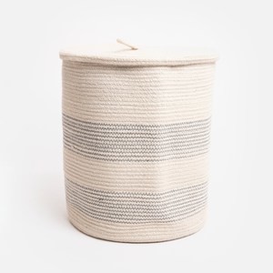 艾禮思繩編含蓋收納籃 藍條紋