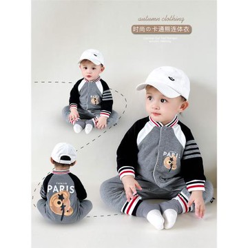 嬰幼兒童衣服卡通小熊加絨連體衣寶寶哈衣男女童純棉爬服休閑冬裝