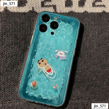 卡通遊泳圈小新 透明全包手機殼iPhone15 Pro 適用蘋果i14 13 12 11 Plus 保護防摔殼