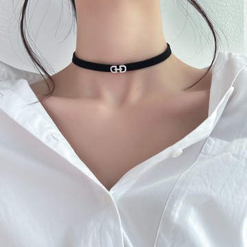 純銀choker鎖骨鏈黑色暗黑系項鏈新款潮網紅頸鏈版頸帶性感