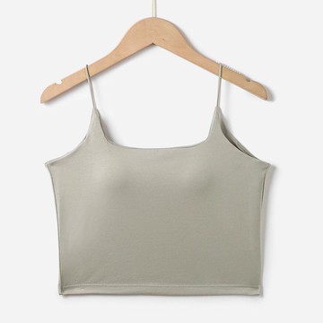 JS - 超細肩帶中短版BRA TOP/附罩杯上衣-灰色