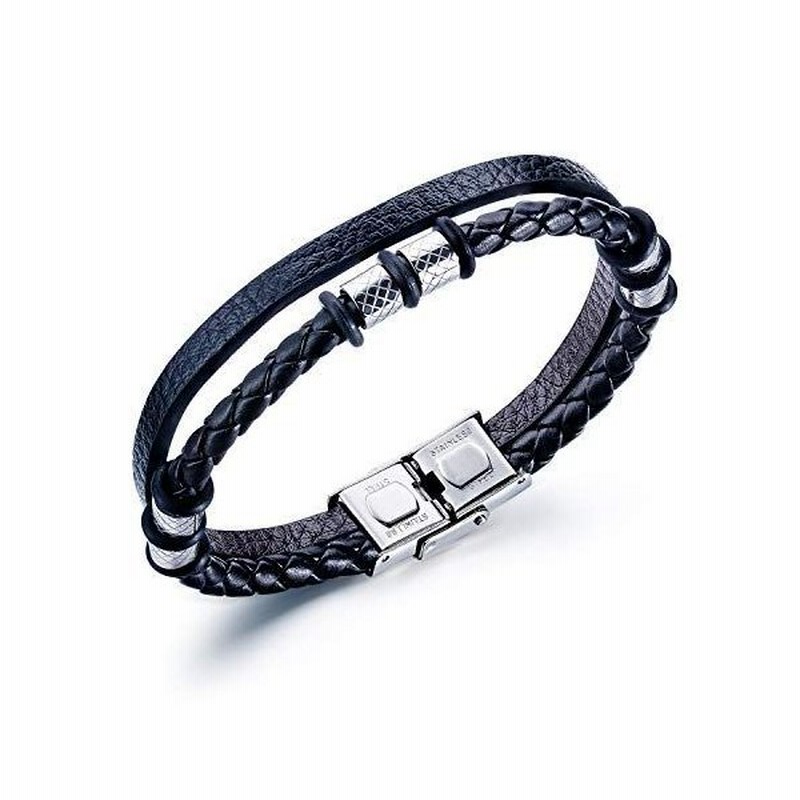 Rockyu メンズ ブレスレット レザー ブランド ブラック 編み込み 革製ブレスレット 2連バングル腕輪 シンプルファッションアクセサリ 通販 Lineポイント最大get Lineショッピング