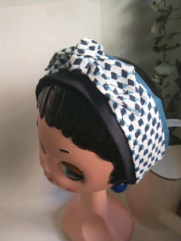 雙層髮帶寬版(鬆緊/綁式)-美好生活(藍)