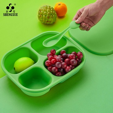 圣雪可折疊餐盒軟硅膠飯碗盒蓋子防吞湯勺談話室醫院監獄安全用品