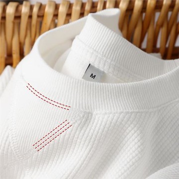 華夫格倒三角領短袖t恤 白色220g重磅寬松休閑簡約百搭純色打底衫