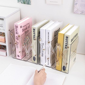 🔥桃園有貨🔥L型透明桌面書立架亞克力書夾固定書本收納學生用課桌可伸縮書架