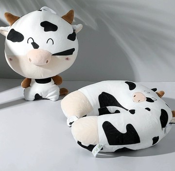 奶牛u型枕頸枕玩偶二合一變形兩用卡通粒子枕變形枕抱枕 枕頭