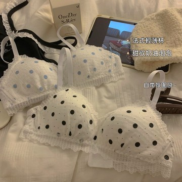 【台灣發貨】奶茶三份糖加冰甜美波點少女三角杯薄款小胸微聚攏舒適bra少女文胸 少女內衣 波點內衣 三角杯內衣 防下垂內衣