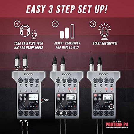 Zoom PodTrak P4 Portable Multitrack Podcast Recorder, Audio Interface w  Mic Inputs, Headphone Outputs   64GB SD, X Dynamic Microphone, 2X Samso