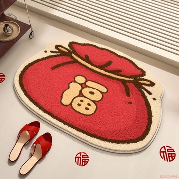 甄選好物🌈喜慶紅色仿羊絨家用衛生間地墊浴室吸水防滑墊衛浴門口腳墊地毯