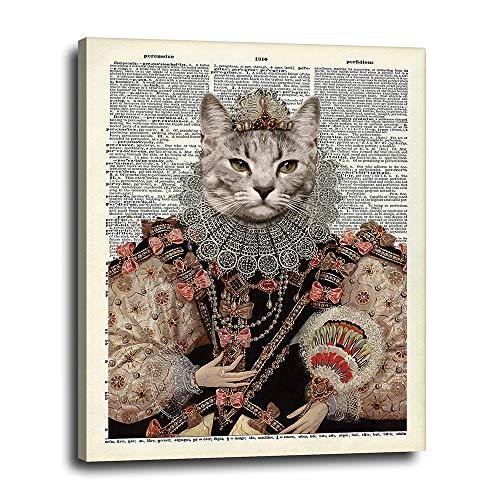 Funny Cat Canvas Wall Art 16x20 Renaissance Cat Queen on Dictionary Print Gifts for Cat Lovers, Kitty, Kitten, Pet Fans Cute Home Deco