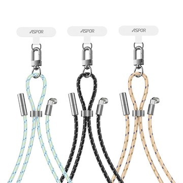 ASPOR 3IN1潮流小物編織掛繩 100W快充 USB-C to USB-C 傳輸充電線 附墊片(180cm)海鹽