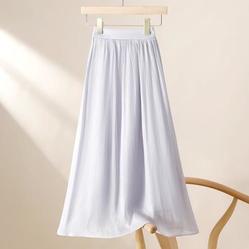 流光紗裙半身裙夏中長款亮面珠光澤a字百褶大擺珠光紗裙長裙仙女