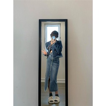 毛邊高腰開叉牛仔半身裙女夏季寬松半裙設計感小眾a字中長款裙子