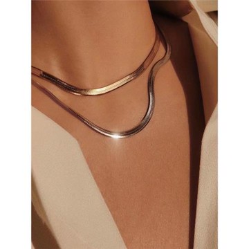 歐美式ins冷淡風時髦極簡約18K鍍金疊戴2021新款潮扁短蛇骨鏈項鏈