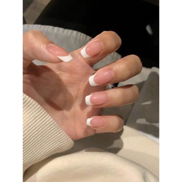 穿戴甲經典簡約寬法式美甲貼片歐美高級極簡風白色月牙假指甲白領