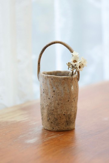 交換禮物/草莓粉棕侘寂風迷你提把花器 花插小瓶辦公室療癒小物