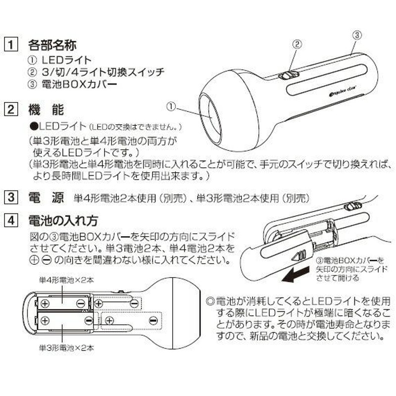 LED ライト 単3電池 単4電池 どっちも LEDライト ストラップ付き 長