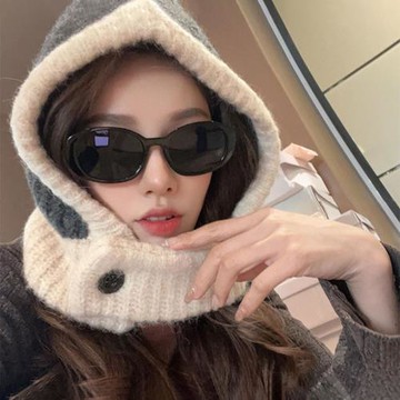 韓版巴拉克拉法帽女秋冬新款小眾針織帽子圍脖一體保暖護耳雷鋒帽