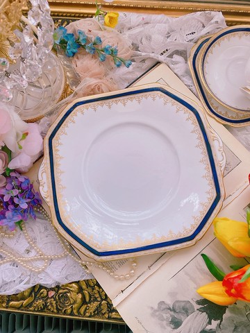 1919年英國製手繪24K金骨瓷古董蛋糕盤庫存品