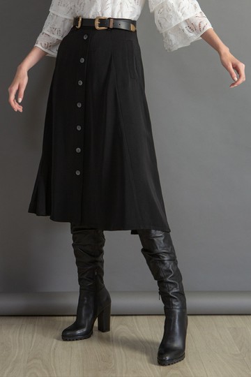 MW 後鬆緊排釦中長裙