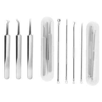 【蝦皮直營】粉刺針四件套  粉刺夾三件套 擠痘痘 清潔粉刺 粉刺夾 粉刺棒 尖嘴夾 彎嘴夾 斜嘴夾 擠粉刺工具