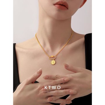 復古女王錢幣項鏈女小眾設計感U形吊墜鍍k金輕奢高級鎖骨頸鏈飾品