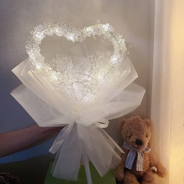 愛心滿天星花束材料心形帶燈玻璃珠手工干花七夕送女閨蜜生日禮物