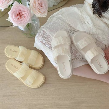 日系甜美仙女風雙帶拖鞋防滑厚底女士夏季休閑外穿百搭沙灘涼拖鞋