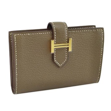 HERMES BEARN系列-大象灰色山羊皮金色H釦卡片夾