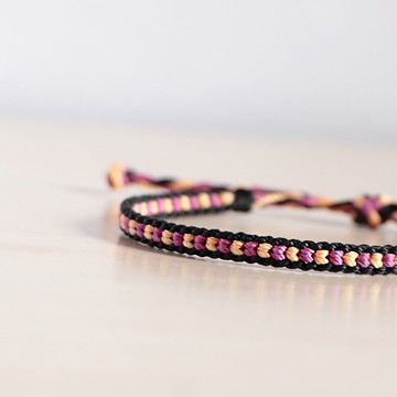 心有所屬丨手作編織 伸縮款 蠟線手環 幸運繩 可調式-橘x紫紅