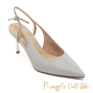 Pineapple Outfitter-IBIS-布面鑽帶尖頭裸跟鞋-銀色