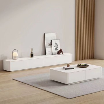 奶油風茶幾電視柜家用小戶型落地ins風長條實木茶幾電視柜組合 h7222